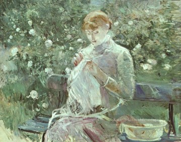 Junge Frau Nähen in einem Garten Berthe Morisot Ölgemälde